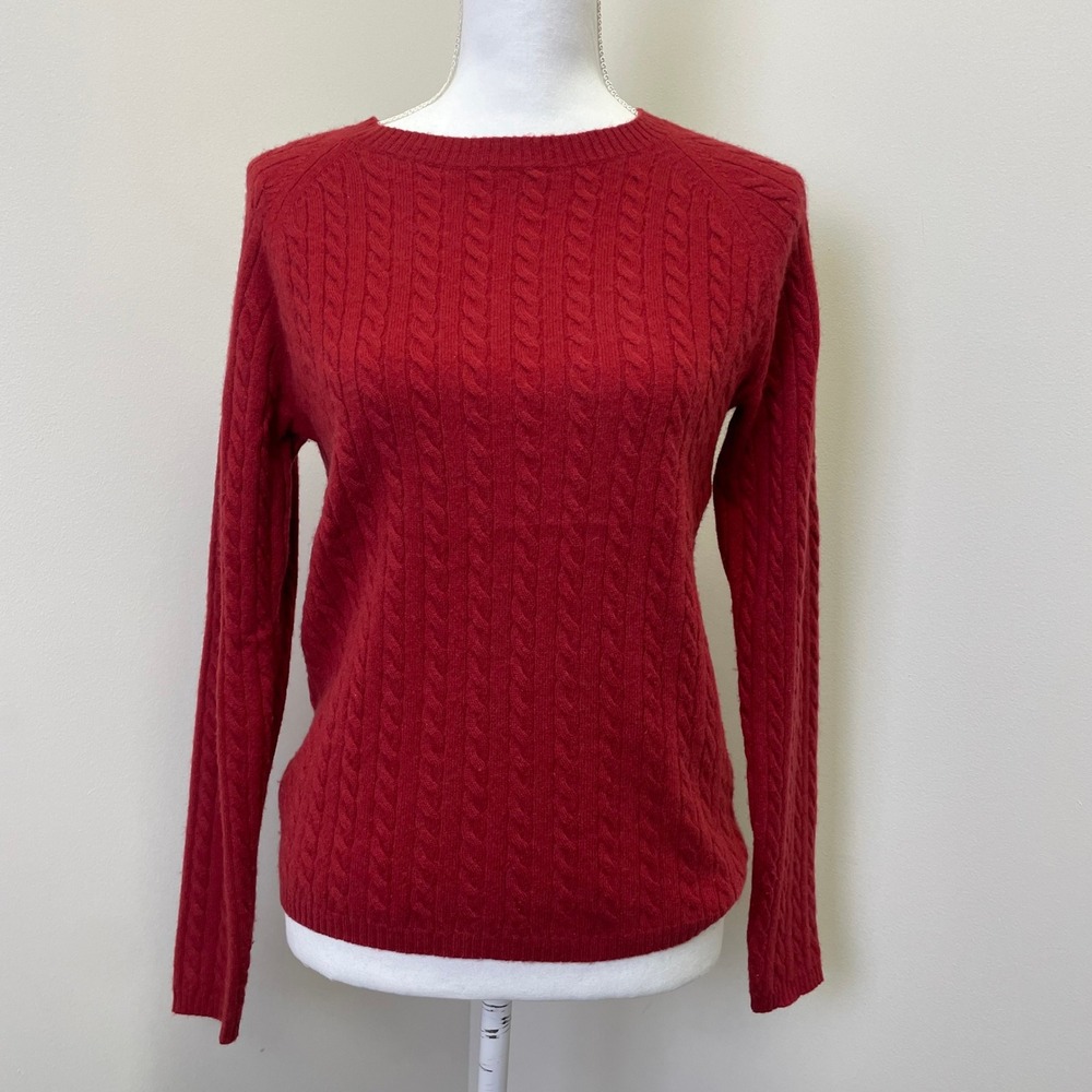Max Mara Fleur Red Cable Knit Cashmere Sweater M Crew Neck Raglan Sleeve